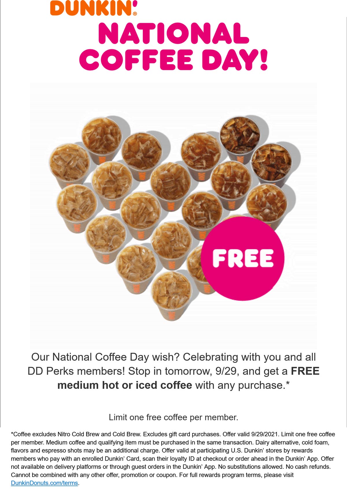 Dunkin restaurants Coupon  Free coffee with any purchase today at Dunkin Donuts #dunkin 