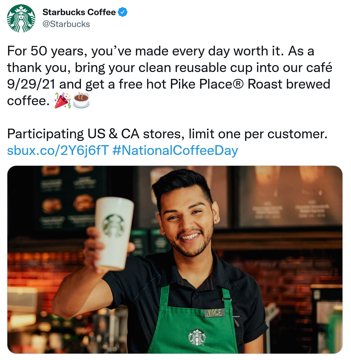 Bring a cup for free coffee today at Starbucks starbucks The Coupons