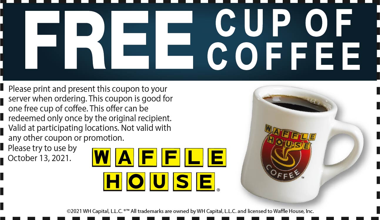 Waffle House restaurants Coupon  Free coffee at Waffle House #wafflehouse 