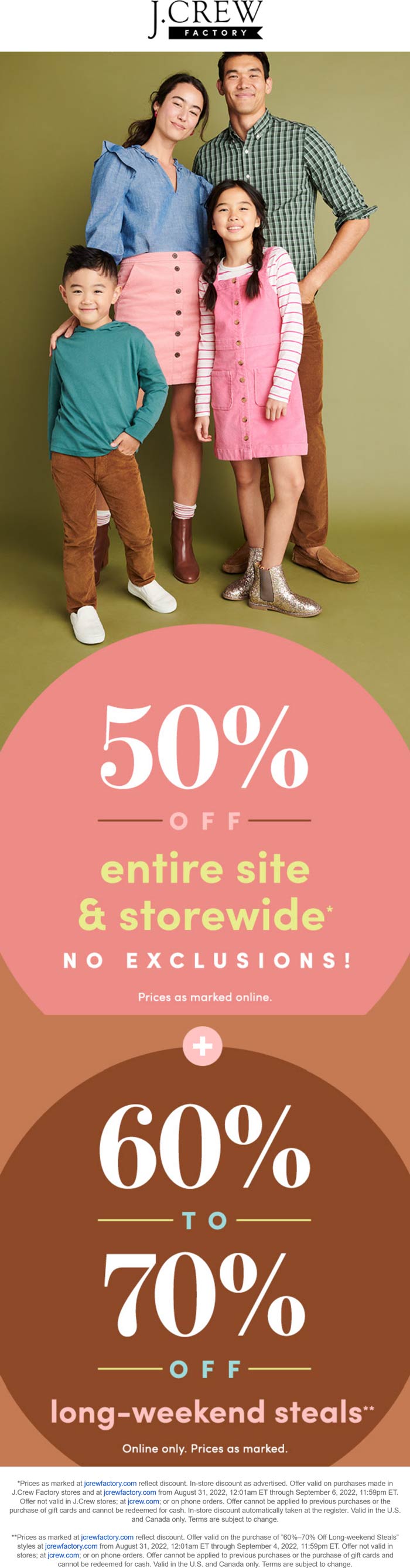 J.Crew Factory stores Coupon  50% off everything & more at J.Crew Factory, ditto online #jcrewfactory 