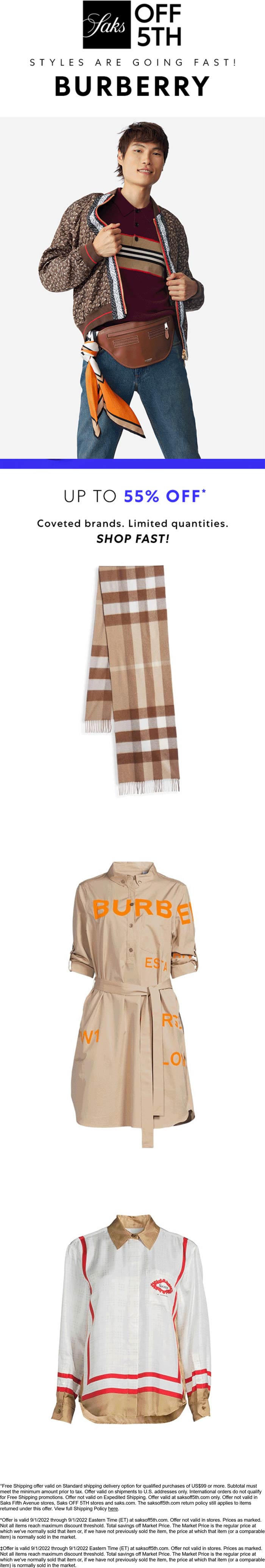 Saks OFF 5TH stores Coupon  Various Burberry 55% off today at Saks OFF 5TH #saksoff5th 