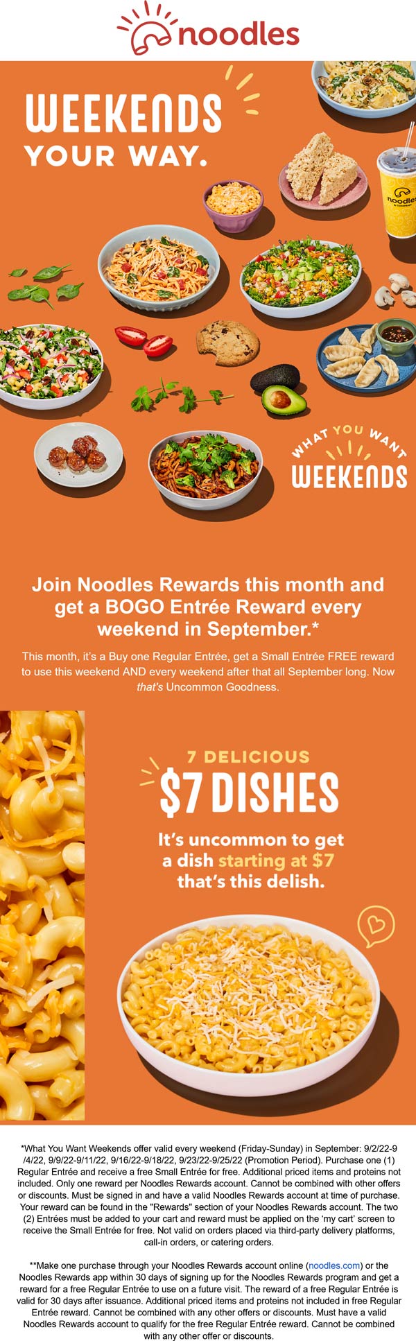 Noodles & Company restaurants Coupon  Second entree free via login weekends this month at Noodles & Company #noodlescompany 