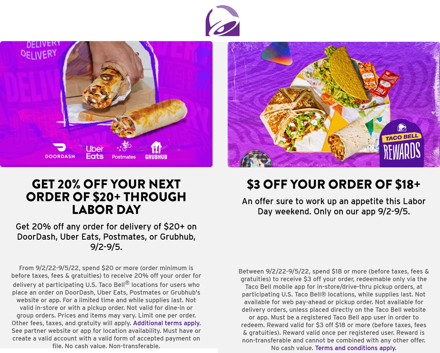 Taco Bell restaurants Coupon  20% off $20+ delivery order at Taco Bell #tacobell 