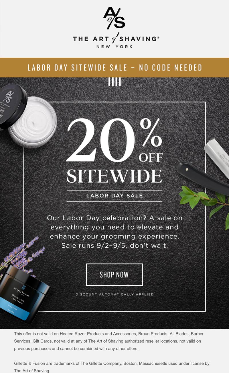 The Art of Shaving stores Coupon  20% off everything online at The Art of Shaving #theartofshaving 