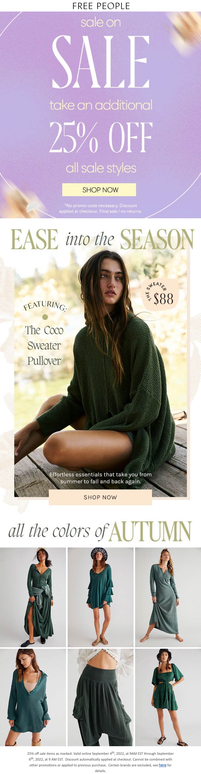 Free People stores Coupon  Extra 25% off sale styles at Free People #freepeople 