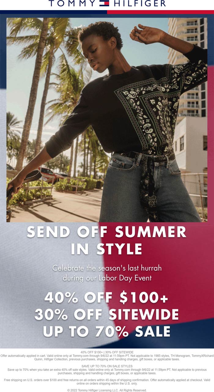 Tommy Hilfiger stores Coupon  30% off everything & 40% off $100 at Tommy Hilfiger #tommyhilfiger 