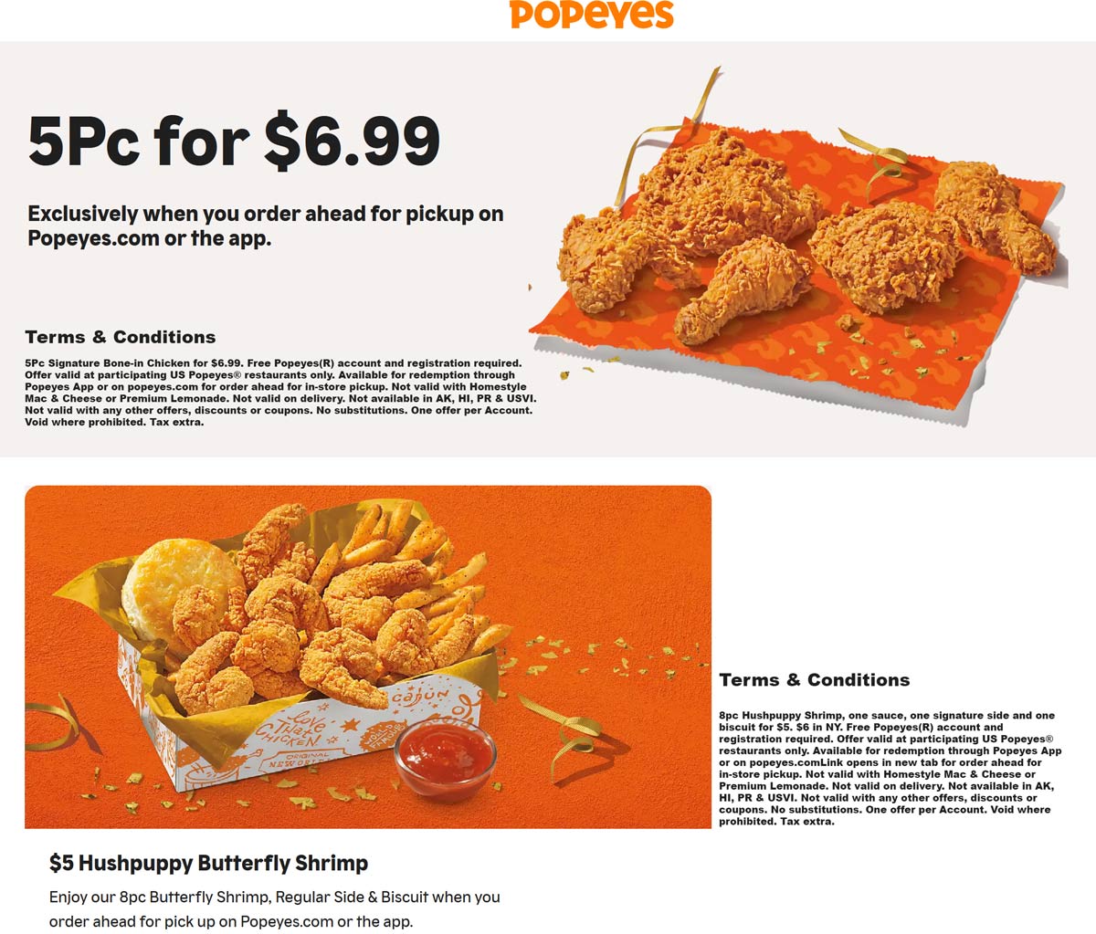 Popeyes restaurants Coupon  5pc chicken for $7 & more at Popeyes #popeyes 