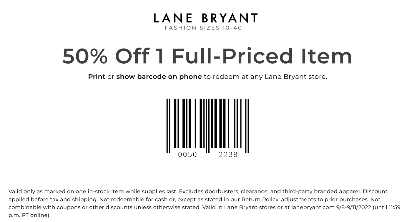 Lane Bryant stores Coupon  50% off a single item at Lane Bryant, ditto online #lanebryant 