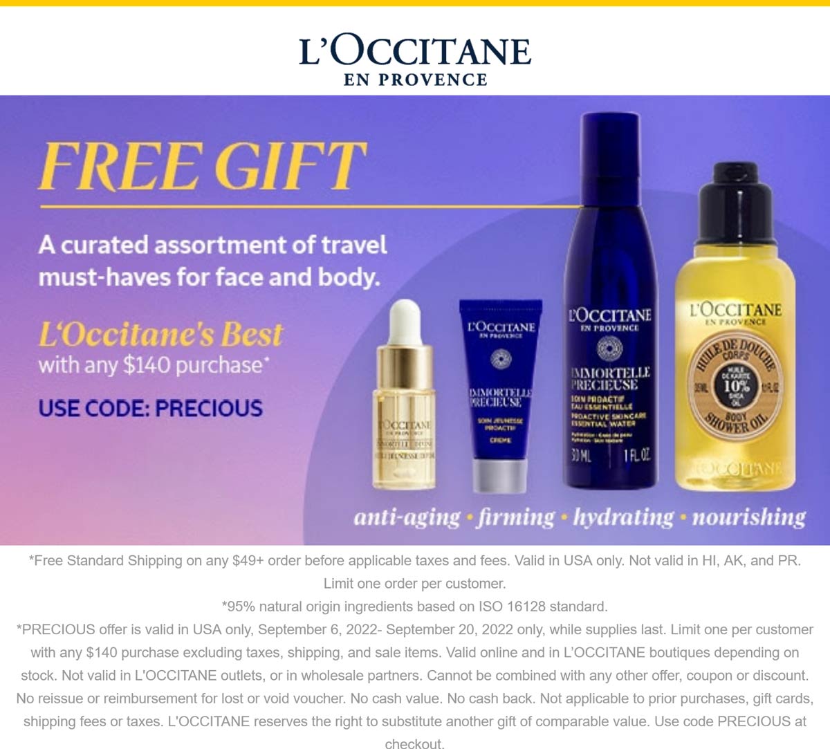 LOccitane stores Coupon  Free 4pc set on $140 at LOccitane, or online via promo code PRECIOUS #loccitane 