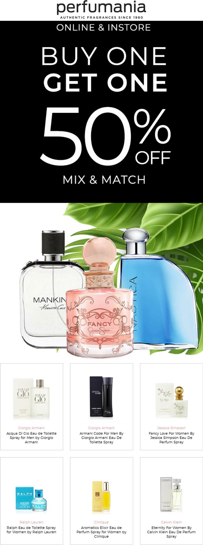 Perfumania stores Coupon  Second fragrance 50% off at Perfumania, ditto online #perfumania 