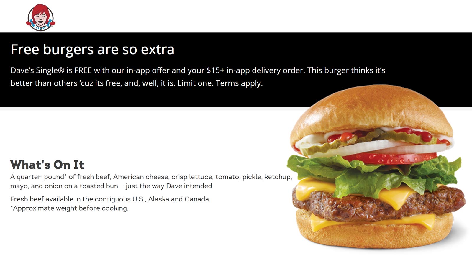 Wendys restaurants Coupon  Free single cheeseburger on $15 delivery at Wendys #wendys 