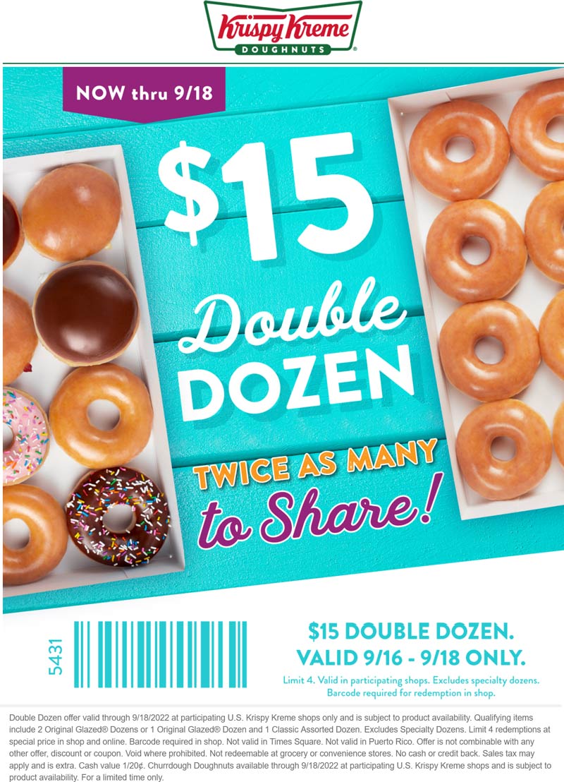 2 dozen doughnuts for 15 at Krispy Kreme krispykreme The Coupons App®