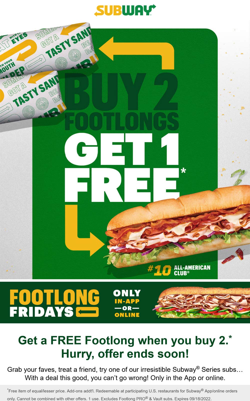 Subway restaurants Coupon  3rd footlong sandwich free online at Subway #subway 