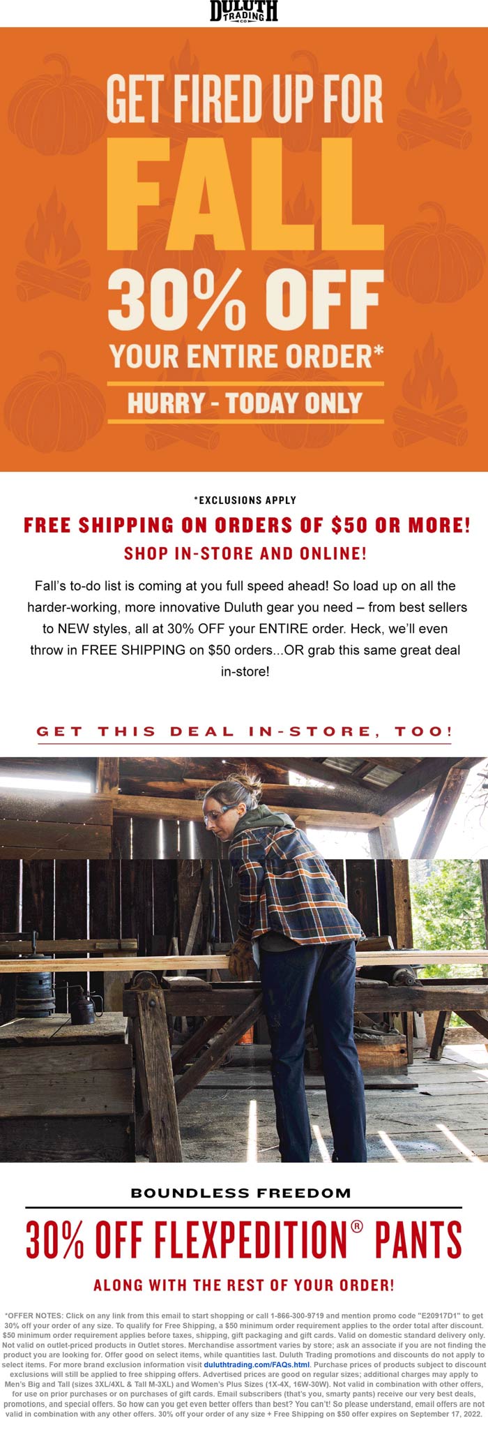 Duluth Trading Company stores Coupon  30% off everything today at Duluth Trading Company, or online via promo code E20917D1 #duluthtradingcompany 