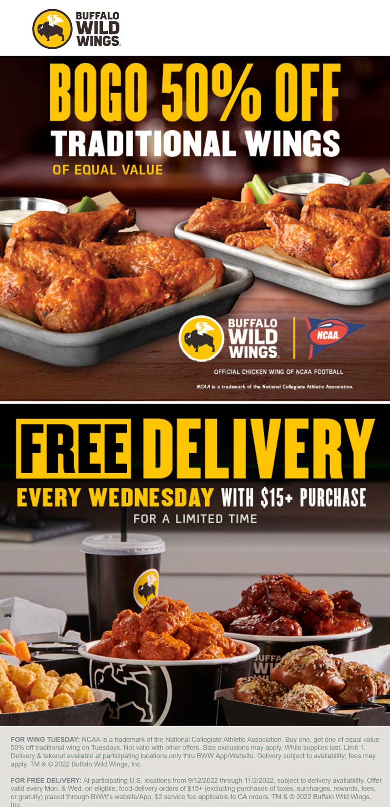 Buffalo Wild Wings restaurants Coupon  Second wings 50% off today at Buffalo Wild Wings restaurants #buffalowildwings 