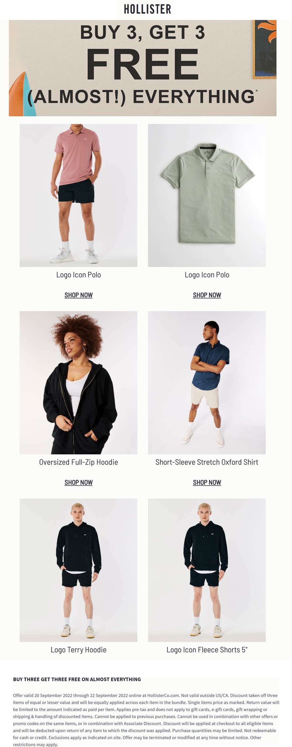 Hollister stores Coupon  6-for-3 on everything online at Hollister #hollister 