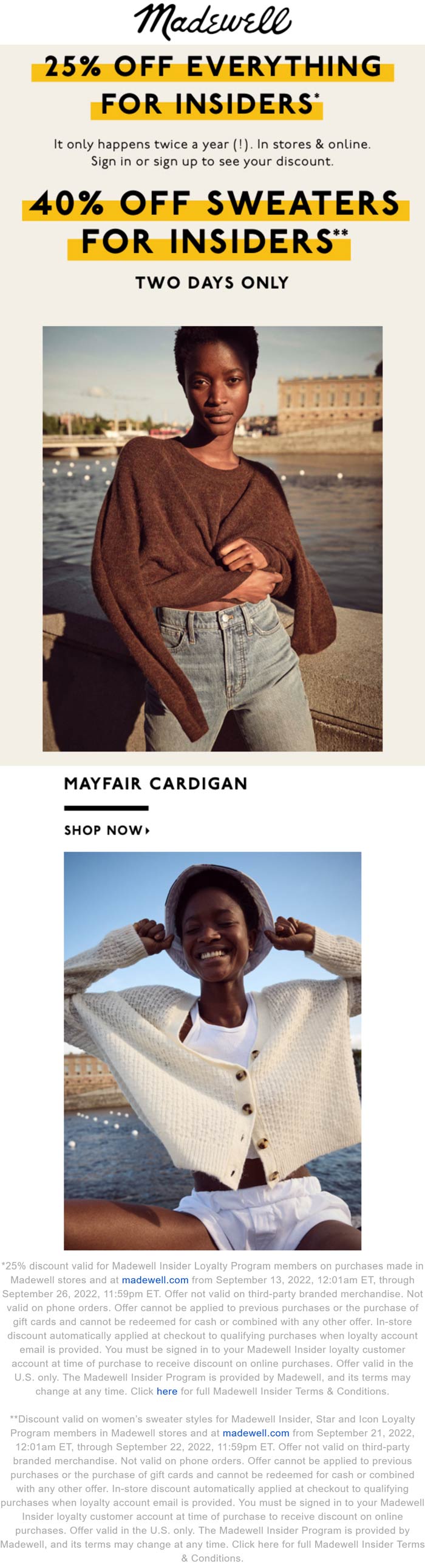 Madewell stores Coupon  25-40% off at Madewell, ditto online #madewell 