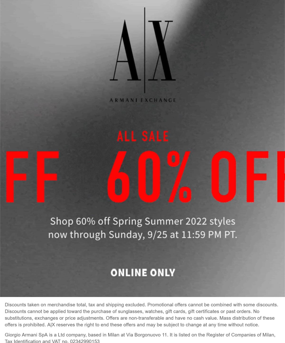 Armani Exchange stores Coupon  Extra 60% off sale items online at Armani Exchange #armaniexchange 