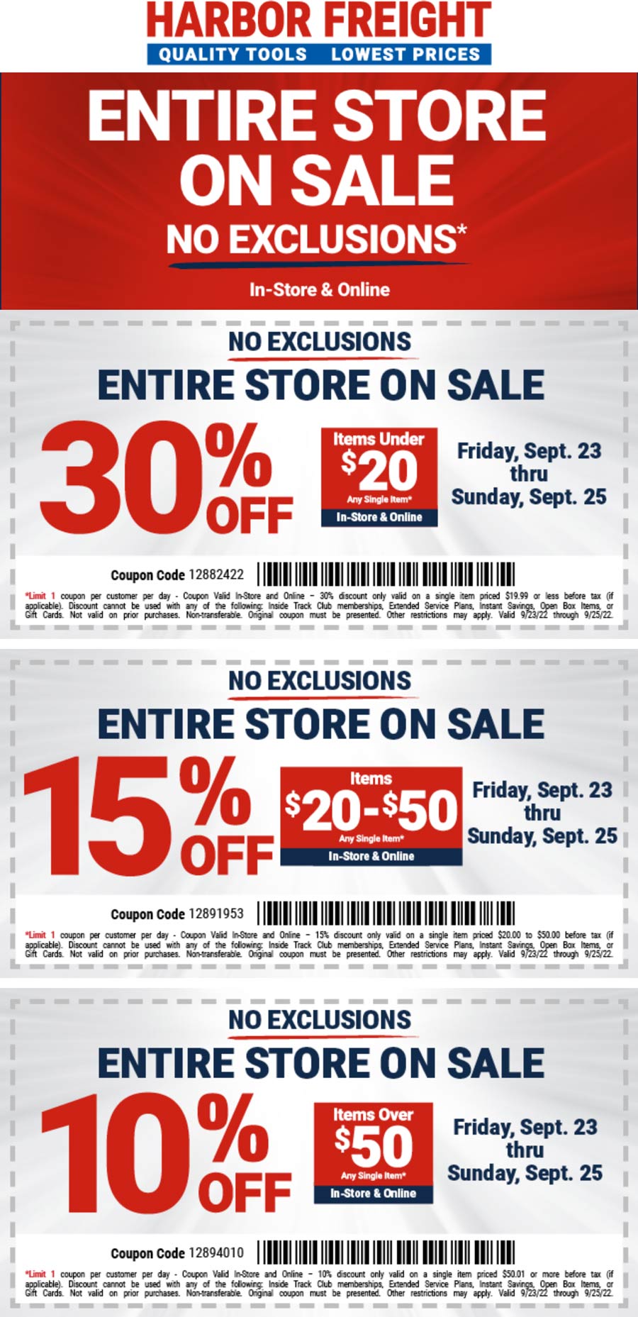 Harbor Freight stores Coupon  30% off at Harbor Freight Tools, or online via promo code 12882422 #harborfreight 