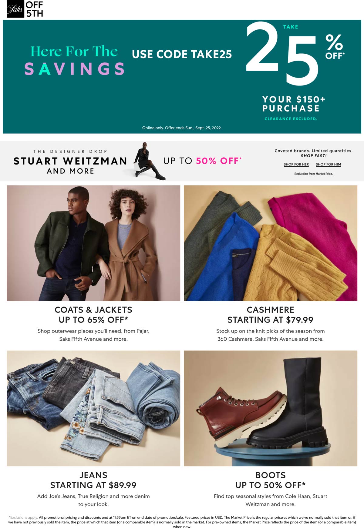 OFF 5TH stores Coupon  25% off $150 online at Saks OFF 5TH via promo code TAKE25 #off5th 