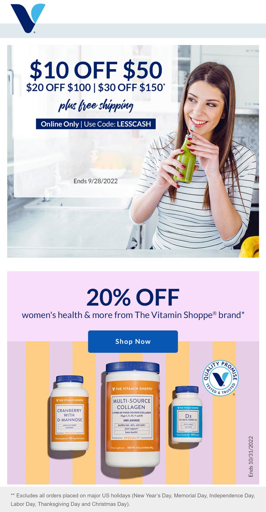 The Vitamin Shoppe stores Coupon  $10-$30 off $50+ online at The Vitamin Shoppe via promo code LESSCASH #thevitaminshoppe 