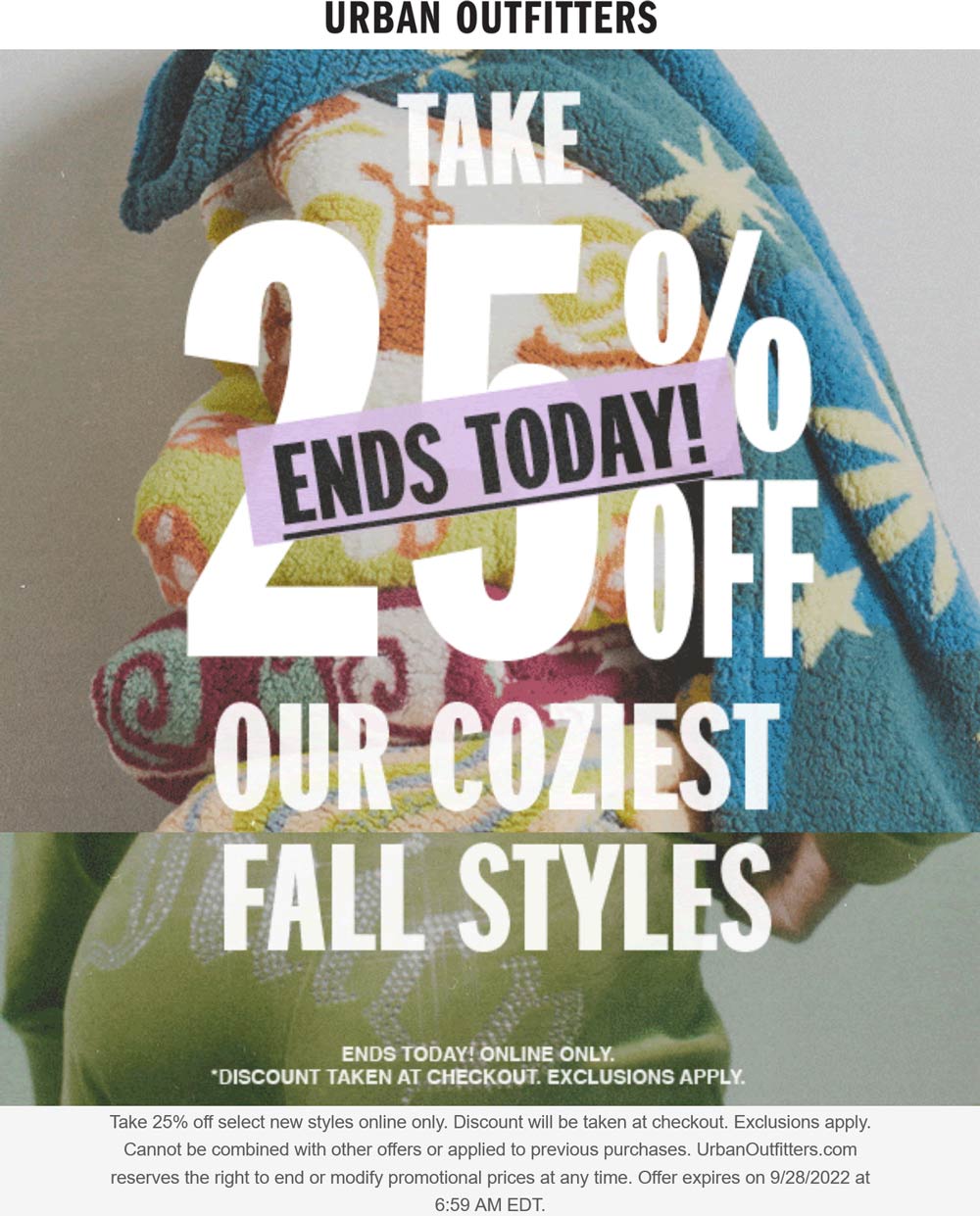 Urban Outfitters stores Coupon  25% off fall styles online today at Urban Outfitters #urbanoutfitters 