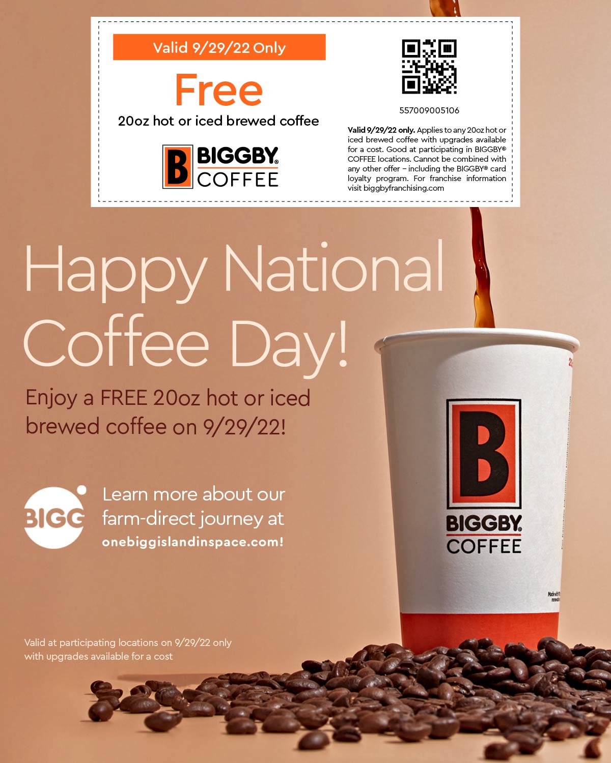 Free coffee today at Biggby Coffee biggbycoffee The Coupons App®