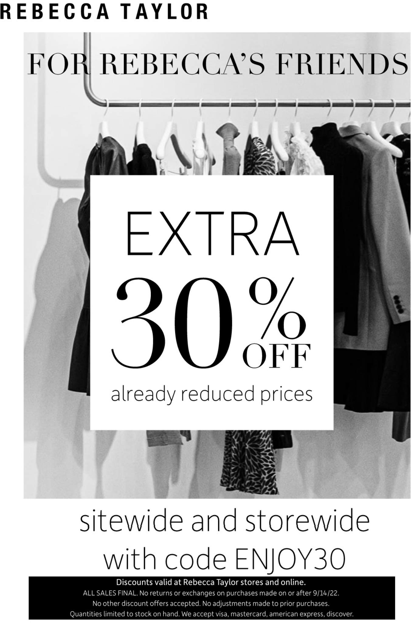 Rebecca Taylor stores Coupon  Extra 30% off at Rebecca Taylor, or online via promo code ENJOY30 #rebeccataylor 