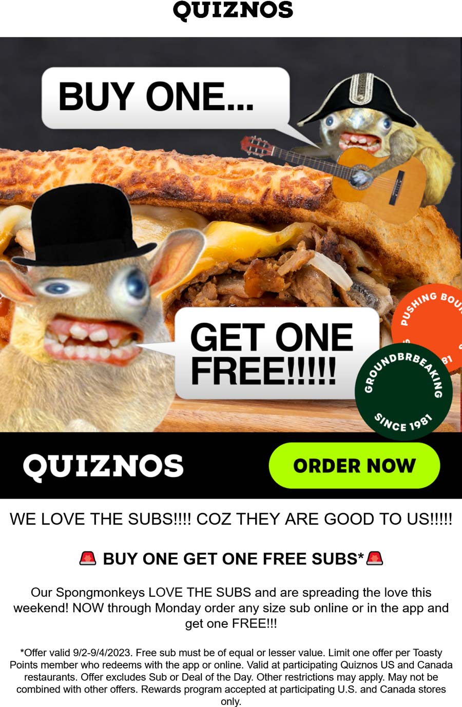 Quiznos restaurants Coupon  Second sub sandwich free online at Quiznos #quiznos 