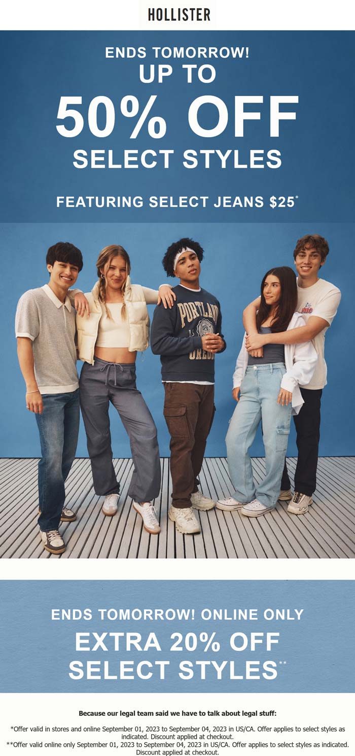 Hollister stores Coupon  Extra 20-50% off various styles at Hollister #hollister 