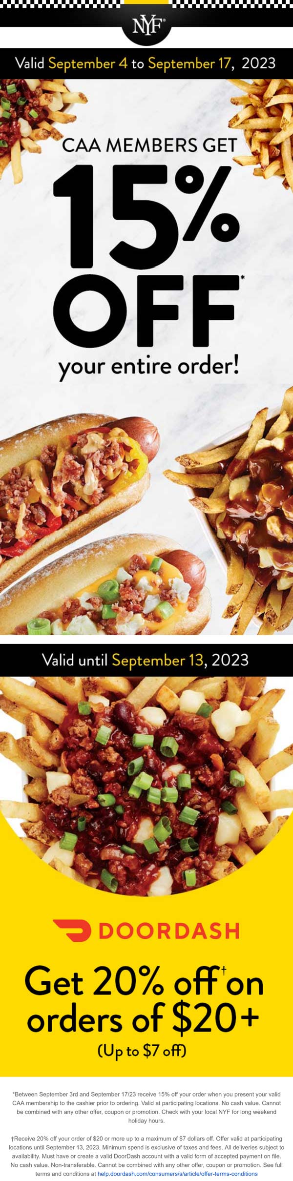 New York Fries restaurants Coupon  15-20% off online at New York Fries #newyorkfries 