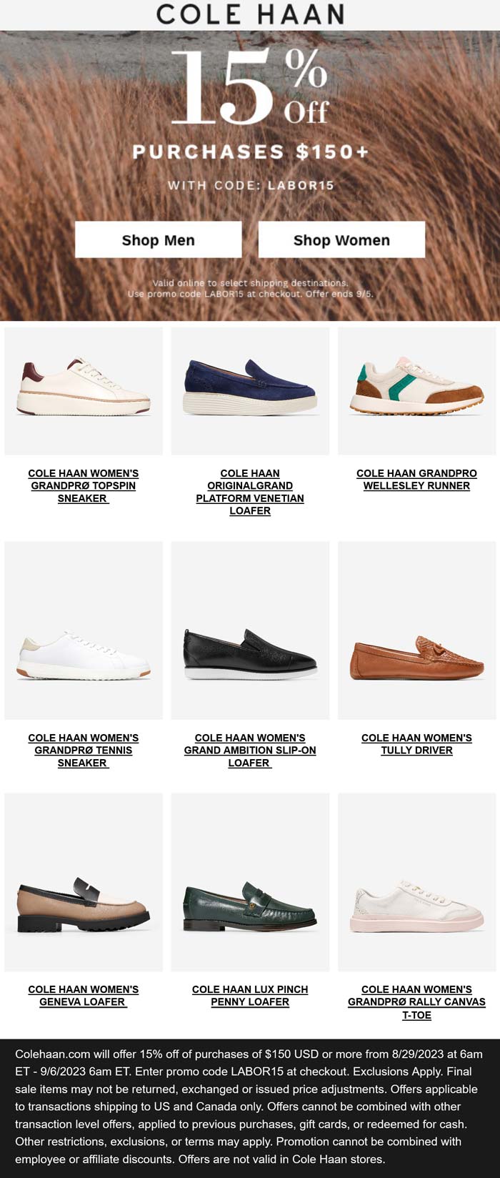 Cole Haan stores Coupon  15% off $150 online today at Cole Haan shoes via promo code LABOR15 #colehaan 