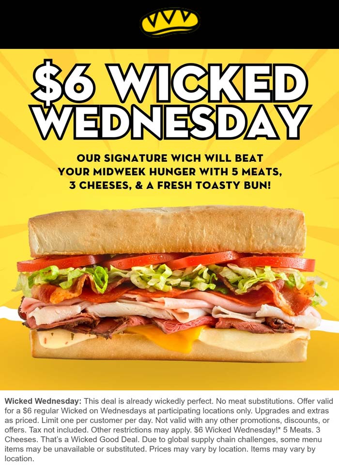 Which Wich restaurants Coupon  $6 wicked sandwich today at Which Wich #whichwich 