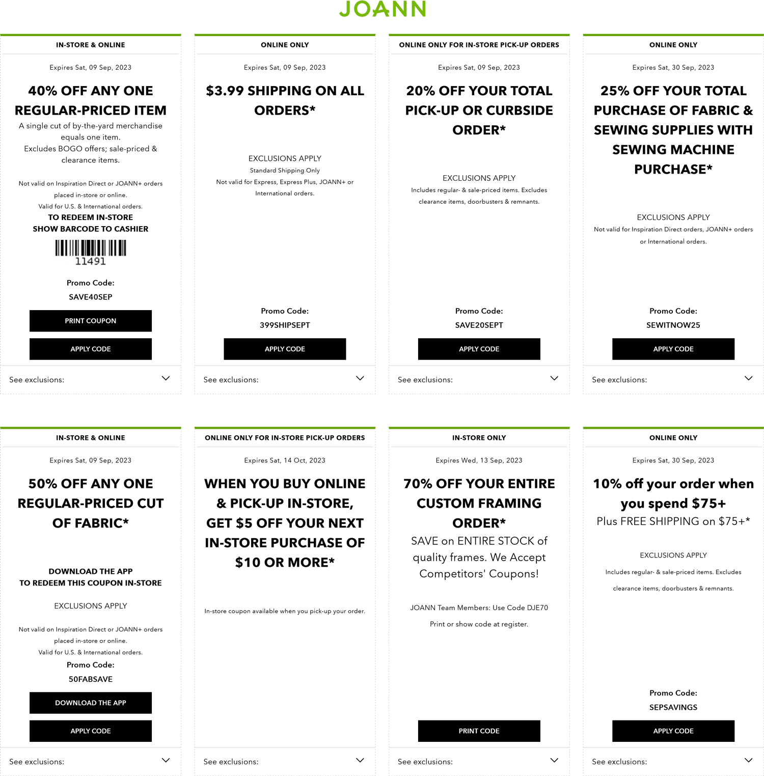 Joann stores Coupon  40% off a single item at Joann, or online via promo code SAVE40SEP #joann 