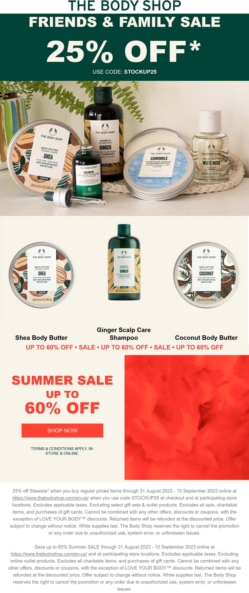 The Body Shop stores Coupon  25% off everything at The Body Shop via promo code STOCKUP25 #thebodyshop 