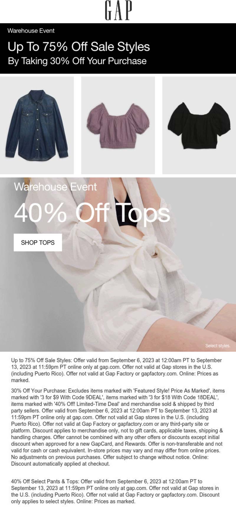 Gap stores Coupon  40% off various tops & 30% off everything else online at Gap #gap 