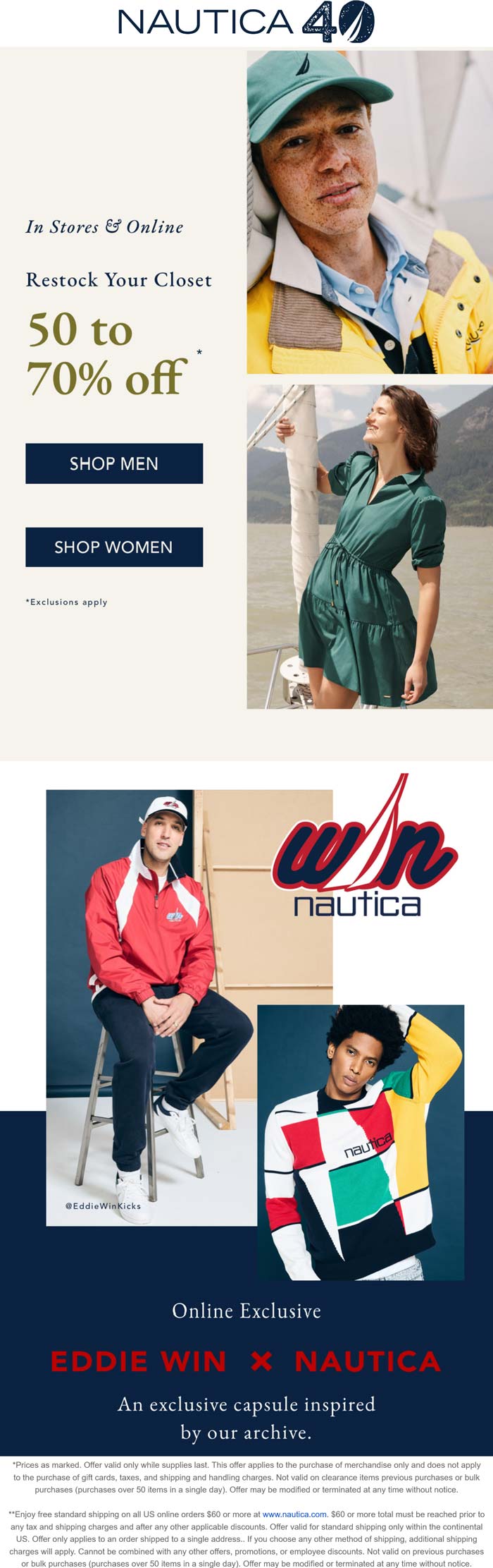 Nautica stores Coupon  50-70% off at Nautica, ditto online #nautica 