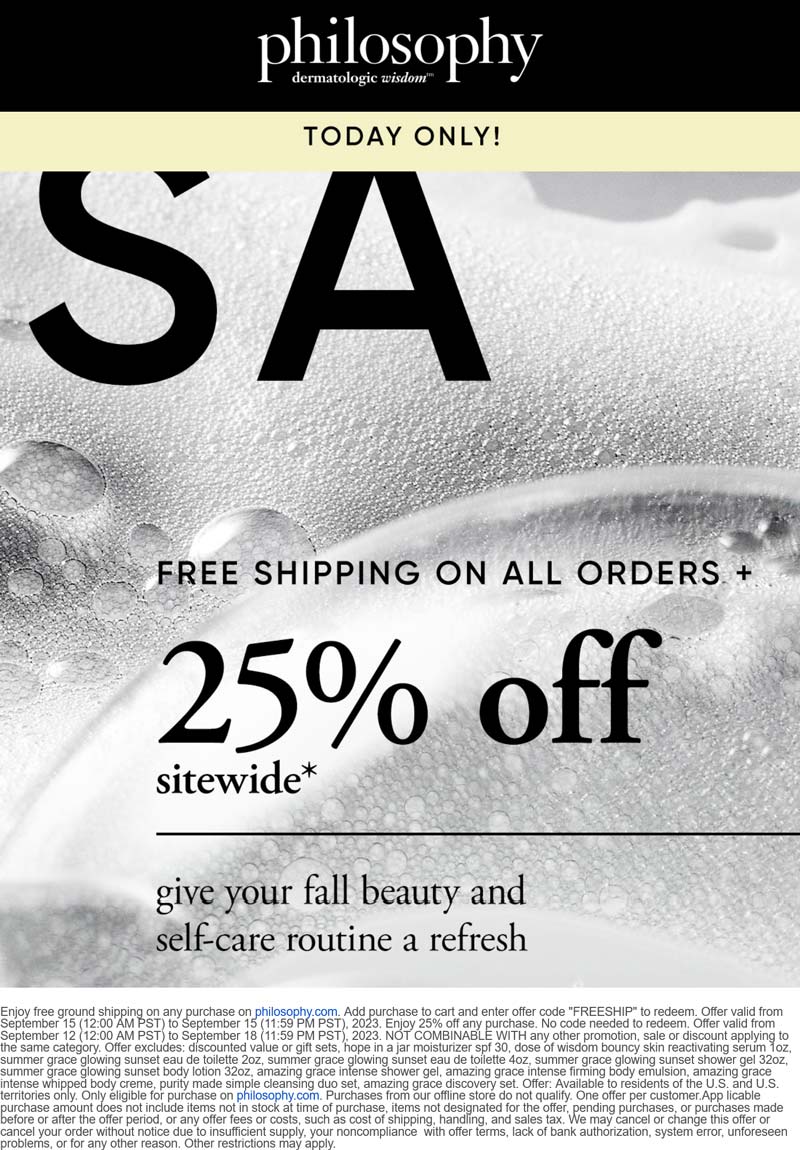 Philosophy stores Coupon  25% off everything online today at Philosophy #philosophy 