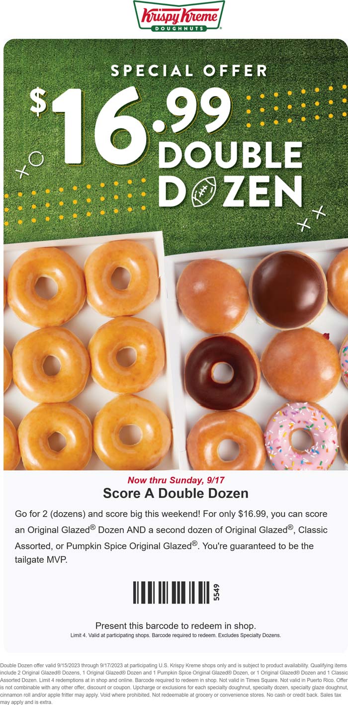 Krispy Kreme restaurants Coupon  2 dozen doughnuts for $17 at Krispy Kreme #krispykreme 