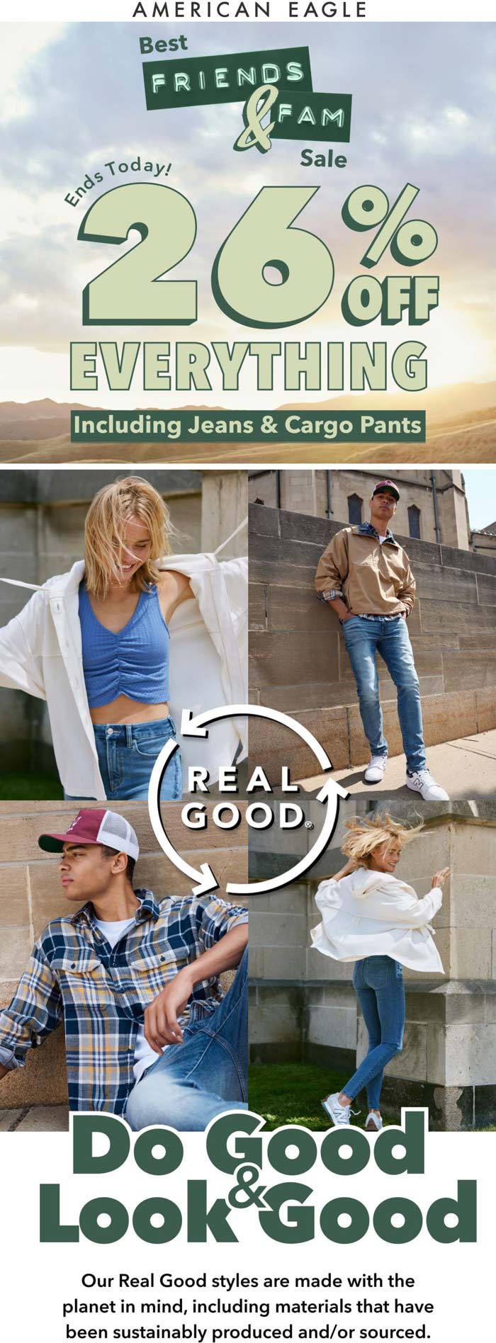 American Eagle stores Coupon  26% off everything today at American Eagle #americaneagle 