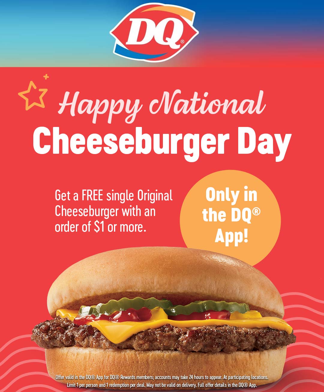 Dairy Queen restaurants Coupon  Free cheeseburger on $1 spent today via mobile at Dairy Queen #dairyqueen 