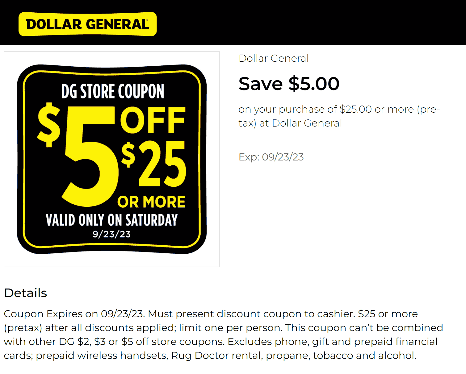 Dollar General stores Coupon  $5 off $25 Saturday at Dollar General #dollargeneral 