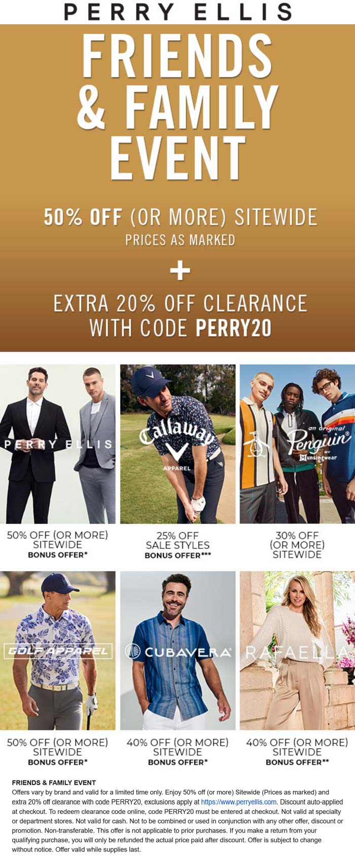 50% off everything & extra 20% off clearance at Perry Ellis via promo ...