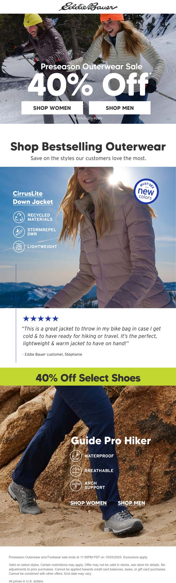 40 off preseason outerwear at Eddie Bauer eddiebauer The Coupons App®