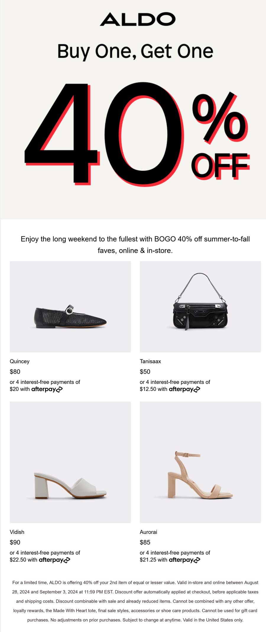 ALDO stores Coupon  Second item 40% off at ALDO #aldo 