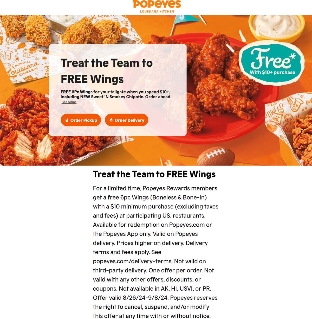 Popeyes restaurants Coupon  Free chicken wings on $10 at Popeyes #popeyes 