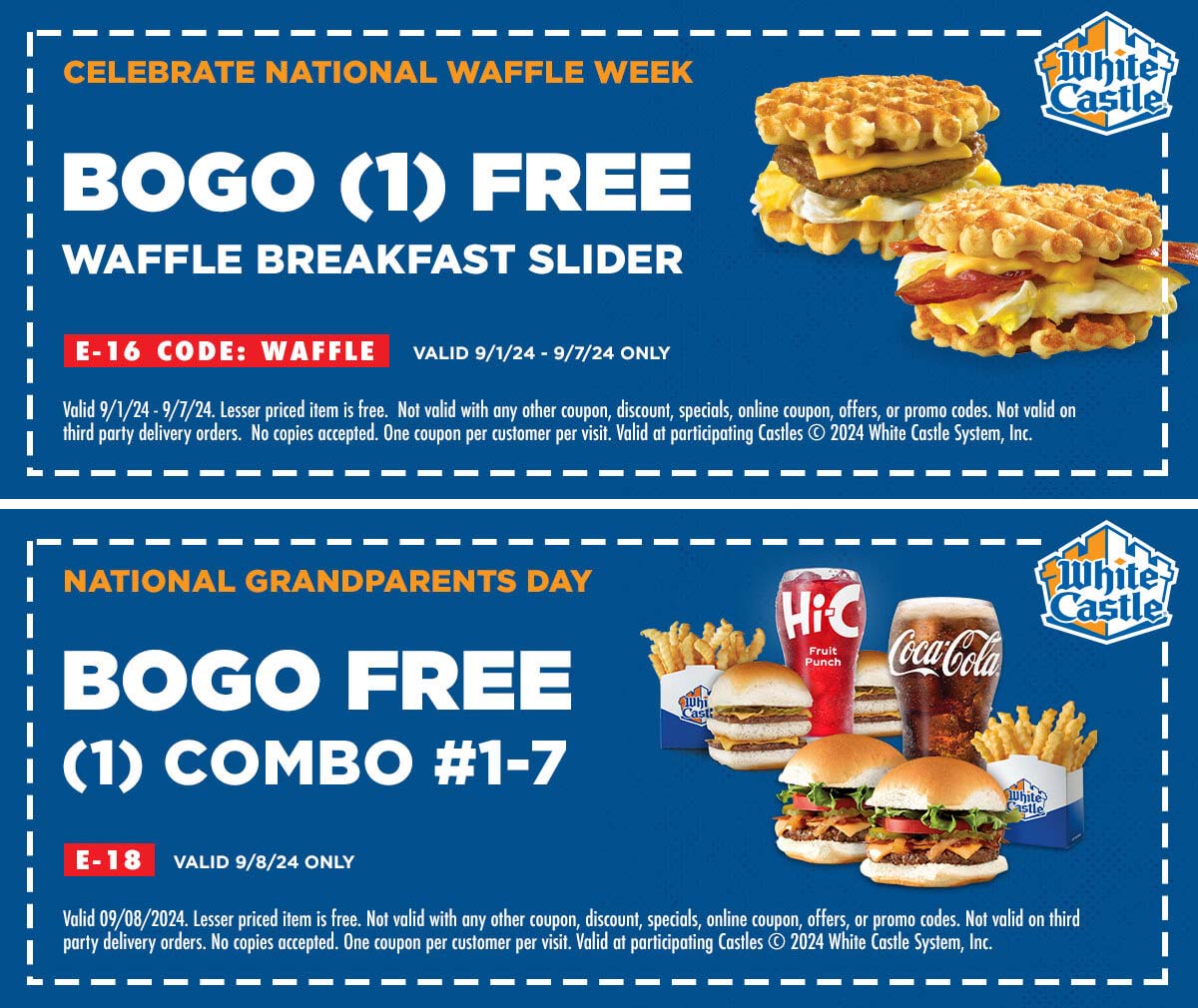 White Castle restaurants Coupon  Second breakfast slider & combo meal free at White Castle #whitecastle 