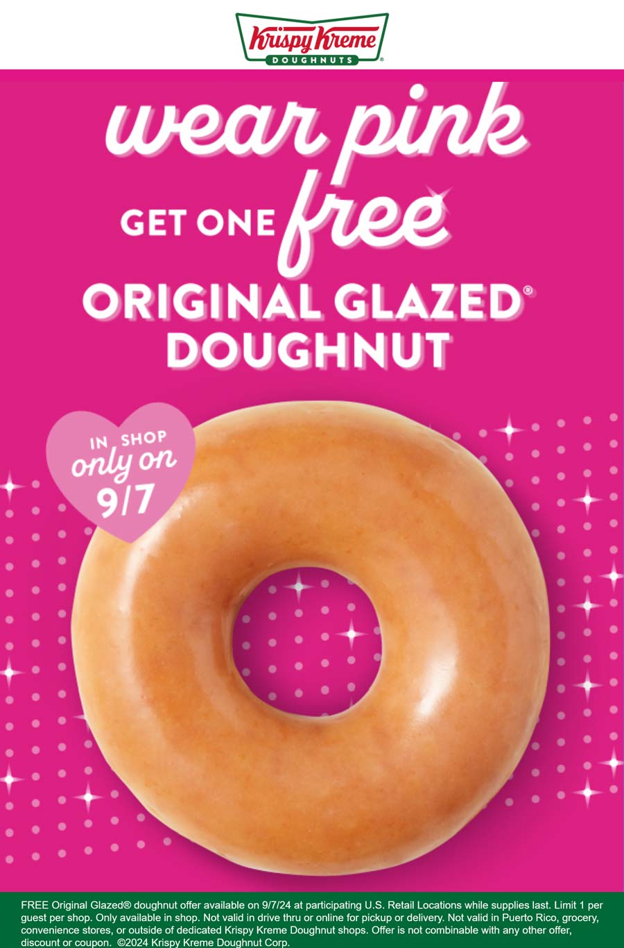 Krispy Kreme restaurants Coupon  Wear pink Saturday for a free doughnut at Krispy Kreme #krispykreme 