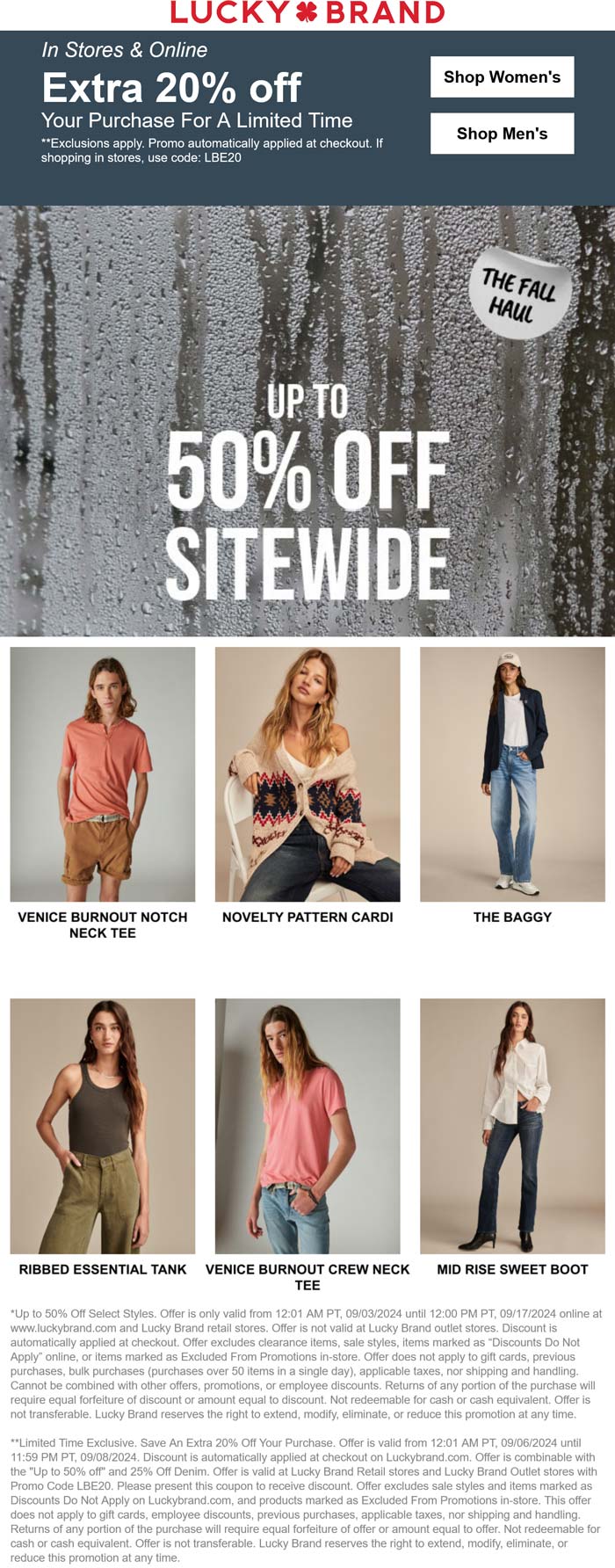 Lucky Brand stores Coupon  Extra 20% off & more at Lucky Brand, ditto online #luckybrand 