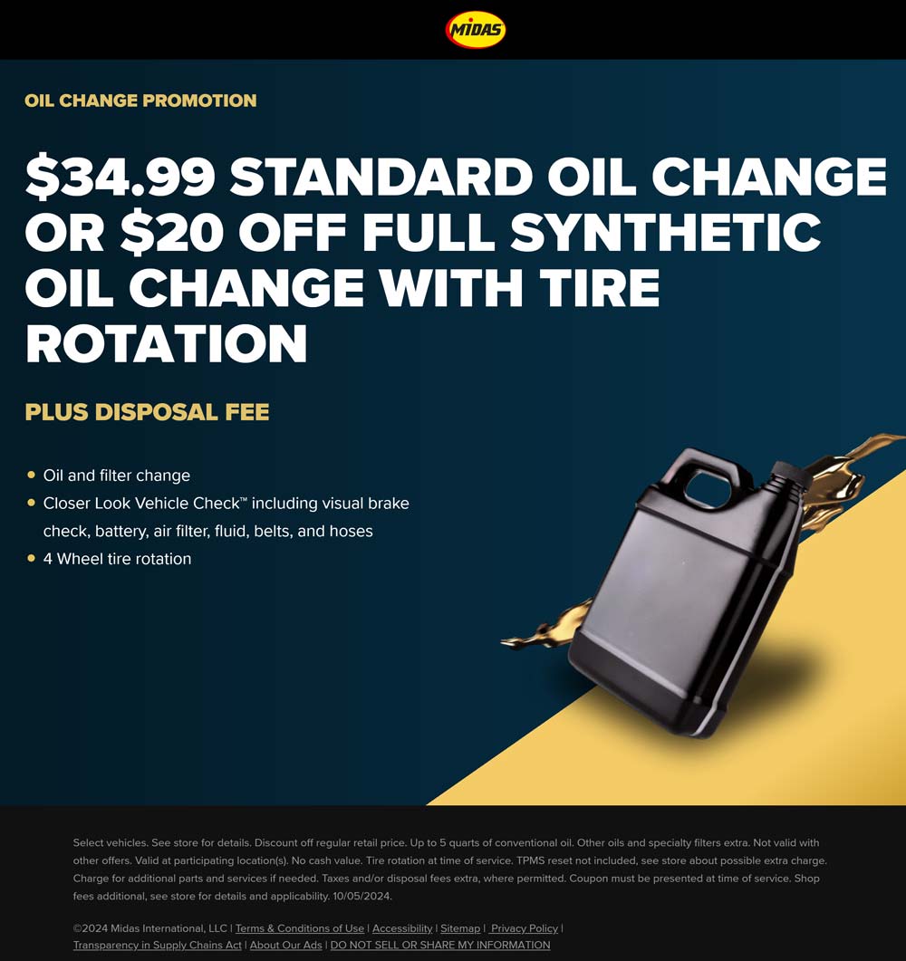 Midas stores Coupon  Oil change + tire rotation = $35 at Midas #midas 